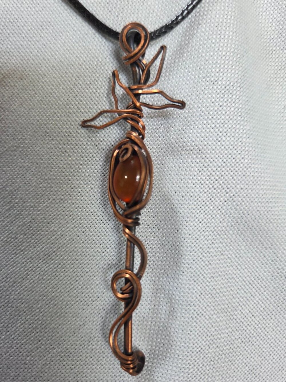 Wire Wrapped Carnelian Bar Pendant, Raw oxidized Copper Pendant
